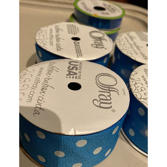 Offray Polka Dot Ribbon Spools (4) 1-1/2" X 9" Island Blue + 2 Blue Sheer Ribbon - Picture 4 of 9